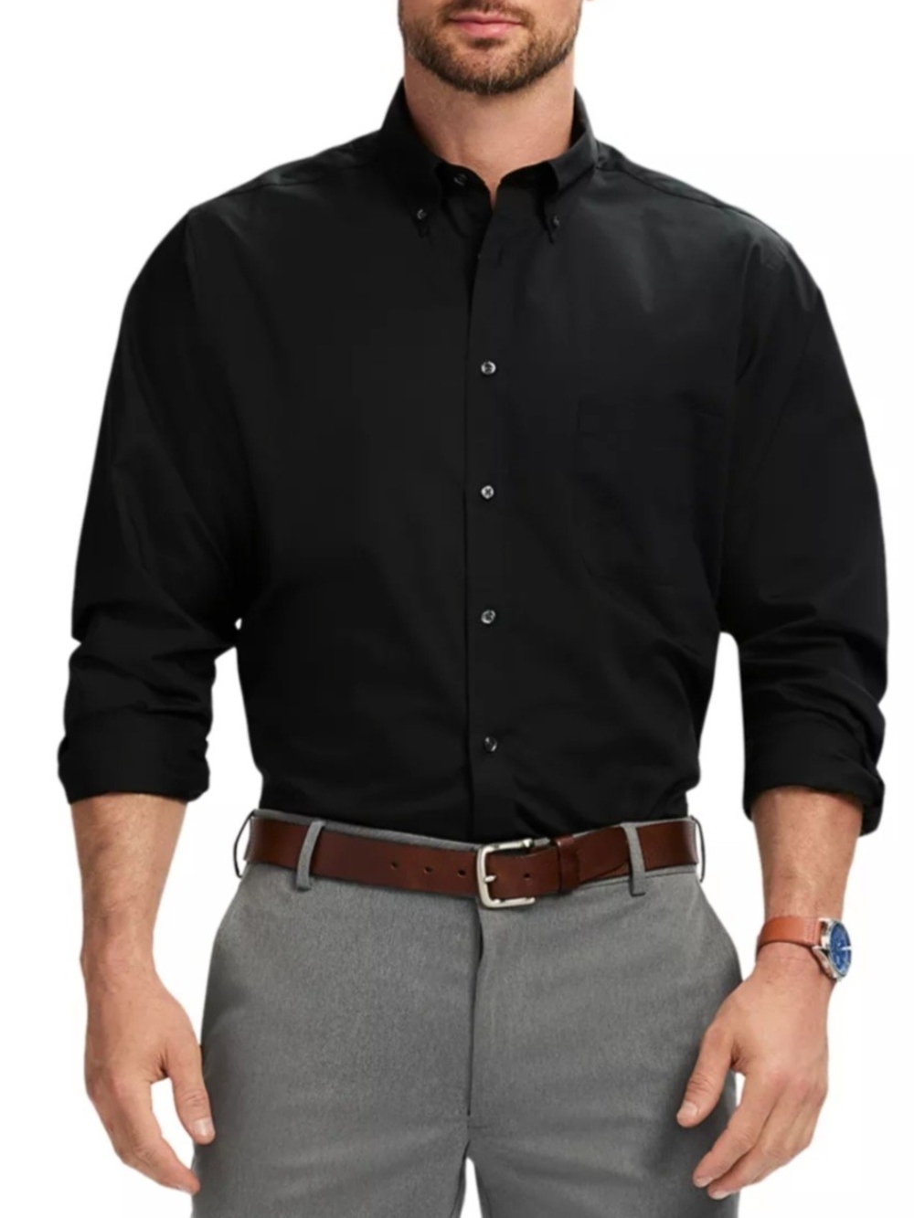 Men's Izod Classic Button-Down Shirt - Black - M